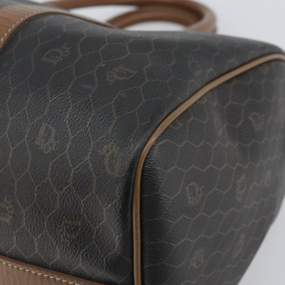 Christian Dior Honeycomb Canvas Boston Bag PVC Black Gold Auth 166030