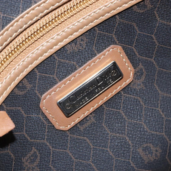 Christian Dior Honeycomb Canvas Boston Bag PVC Black Gold Auth 166030