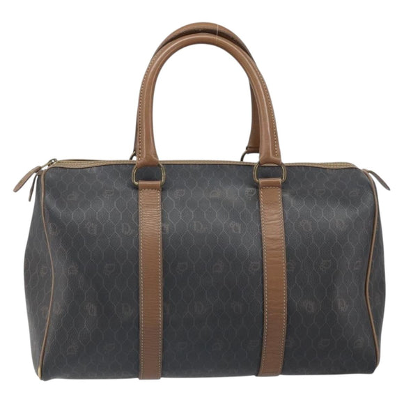 Christian Dior Honeycomb Canvas Boston Bag PVC Black Gold Auth 166030