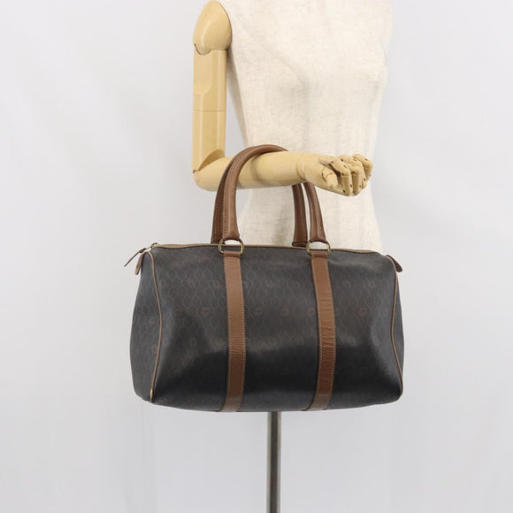 Christian Dior Honeycomb Canvas Boston Bag PVC Black Gold Auth 166030