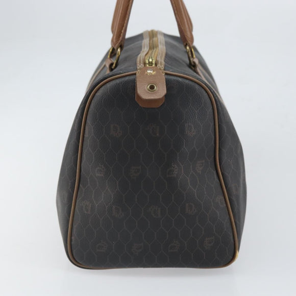 Christian Dior Honeycomb Canvas Boston Bag PVC Black Gold Auth 166030