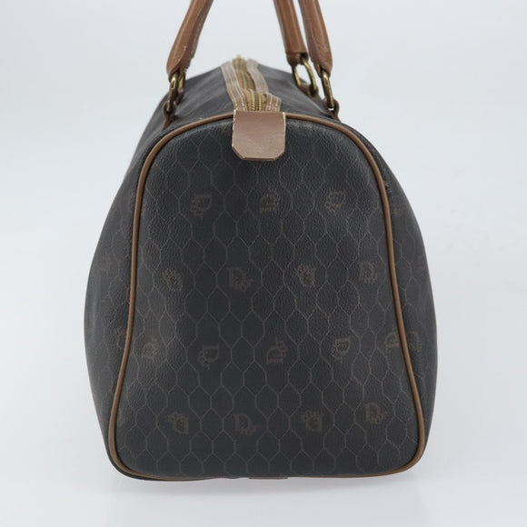 Christian Dior Honeycomb Canvas Boston Bag PVC Black Gold Auth 166030