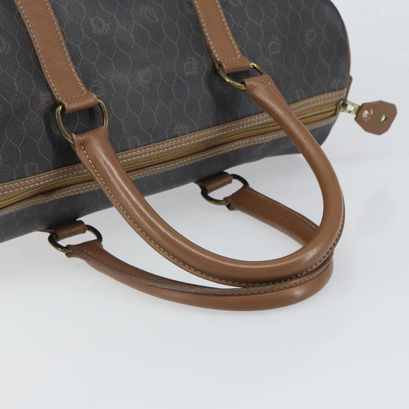 Christian Dior Honeycomb Canvas Boston Bag PVC Black Gold Auth 166030