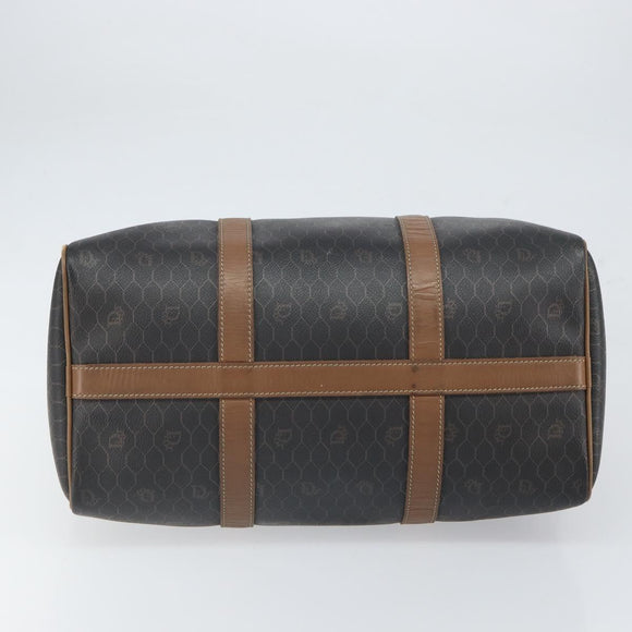 Christian Dior Honeycomb Canvas Boston Bag PVC Black Gold Auth 166030