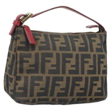 FENDI Zucca Canvas Hand Pouch Cosmetic Pouch Black Brown Auth 166042