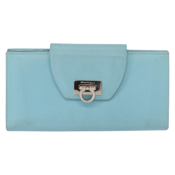Salvatore Ferragamo Gancini Long Wallet Leather Lavende Silver Auth 166058