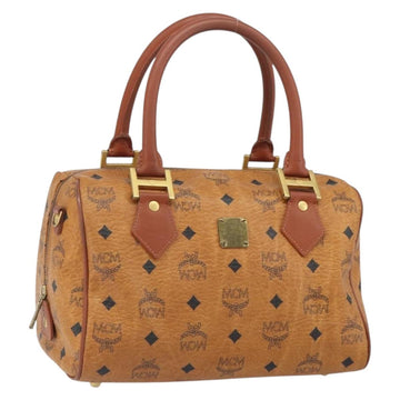 MCM Vicetos Logogram Boston Bag PVC Leather Brown Gold Auth 166071