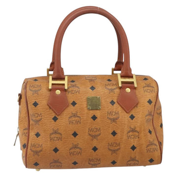 MCM Vicetos Logogram Boston Bag PVC Leather Brown Gold Auth 166071 - 0