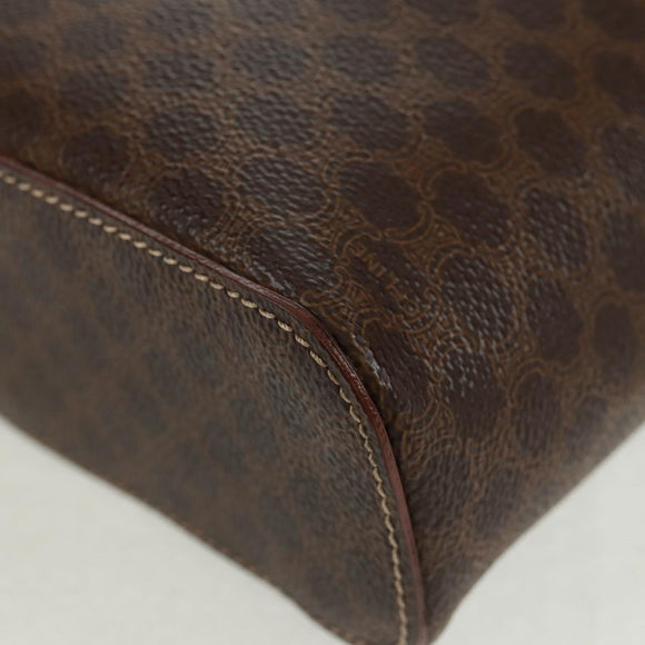 CELINE Macadam Canvas Vanity Hand Bag PVC Leather Brown Gold Auth 166073V