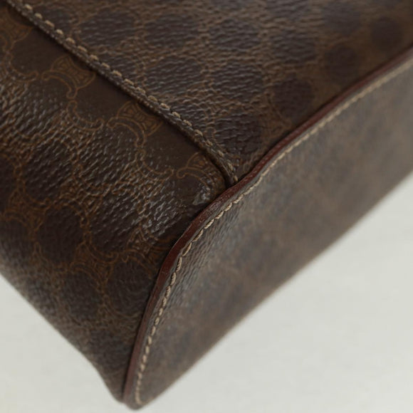CELINE Macadam Canvas Vanity Hand Bag PVC Leather Brown Gold Auth 166073V