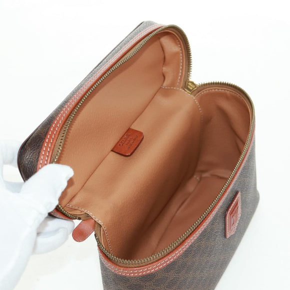 CELINE Macadam Canvas Vanity Hand Bag PVC Leather Brown Gold Auth 166073V