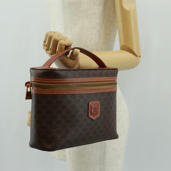 CELINE Macadam Canvas Vanity Hand Bag PVC Leather Brown Gold Auth 166073V