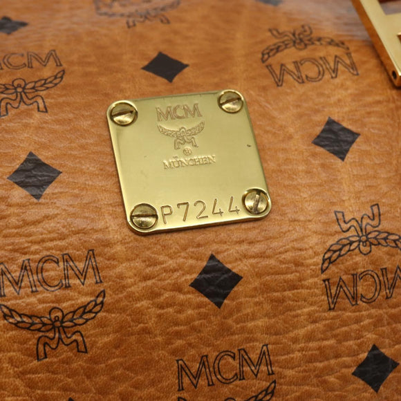 MCM Vicetos Logogram Boston Bag PVC Leather Brown Gold Auth 166091A