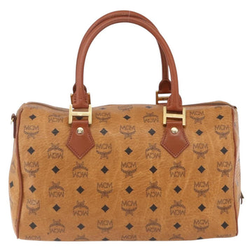 MCM Vicetos Logogram Boston Bag PVC Leather Brown Gold Auth 166091 - 0