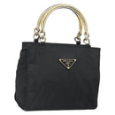 PRADA Hand Bag nylon metal Black Gold Auth 166097-1