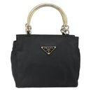 PRADA Hand Bag nylon metal Black Gold Auth 166097-13