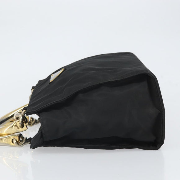 PRADA Hand Bag nylon metal Black Gold Auth 166097