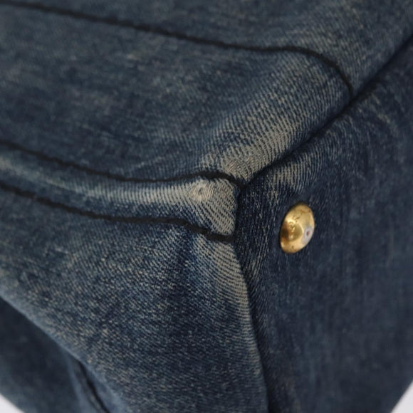 PRADA Canapa PM Hand Bag Denim Blue Gold Auth 166102