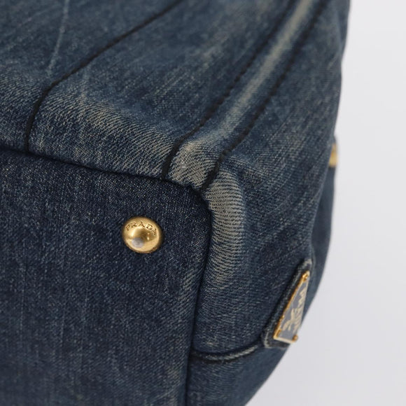 PRADA Canapa PM Hand Bag Denim Blue Gold Auth 166102