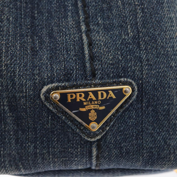 PRADA Canapa PM Hand Bag Denim Blue Gold Auth 166102