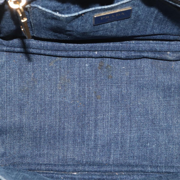 PRADA Canapa PM Hand Bag Denim Blue Gold Auth 166102