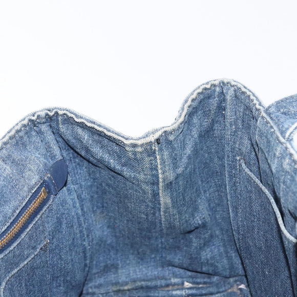 PRADA Canapa PM Hand Bag Denim Blue Gold Auth 166102