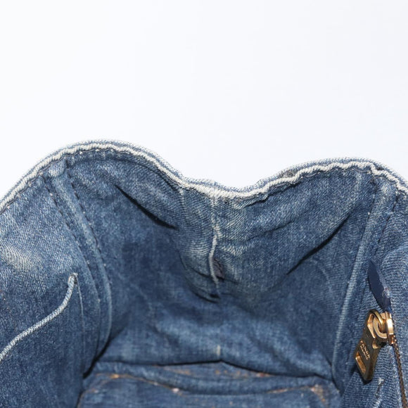 PRADA Canapa PM Hand Bag Denim Blue Gold Auth 166102