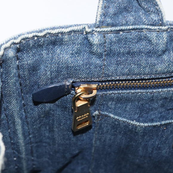 PRADA Canapa PM Hand Bag Denim Blue Gold Auth 166102