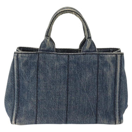 PRADA Canapa PM Hand Bag Denim Blue Gold Auth 166102 - 0