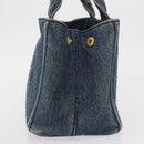 PRADA Canapa PM Hand Bag Denim Blue Gold Auth 166102-3