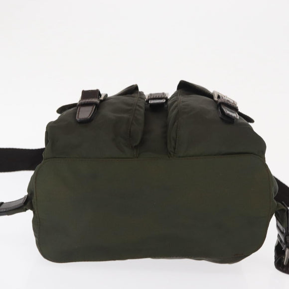 PRADA Backpack Nylon Khaki Silver Auth 166105