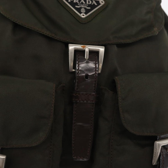 PRADA Backpack Nylon Khaki Silver Auth 166105