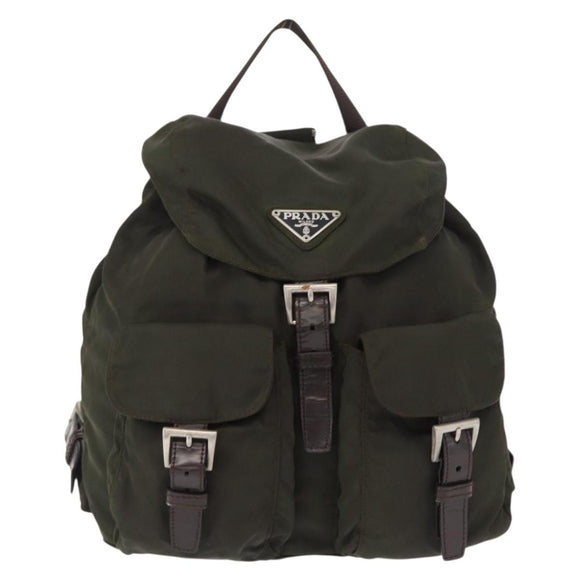 PRADA Backpack Nylon Khaki Silver Auth 166105
