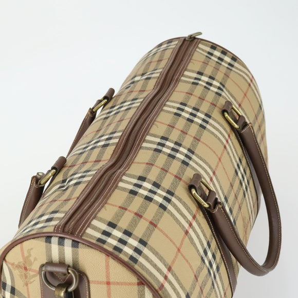 Burberrys Nova Check Boston Bag PVC Leather 2way Beige Auth 166121