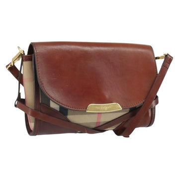 BURBERRY Nova Check Shoulder Bag Canvas Leather Beige gold Auth 166132