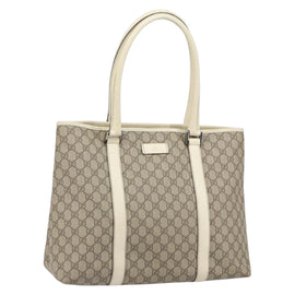 GUCCI GG Supreme Tote Bag PVC Beige Silver 114288 Auth 166134