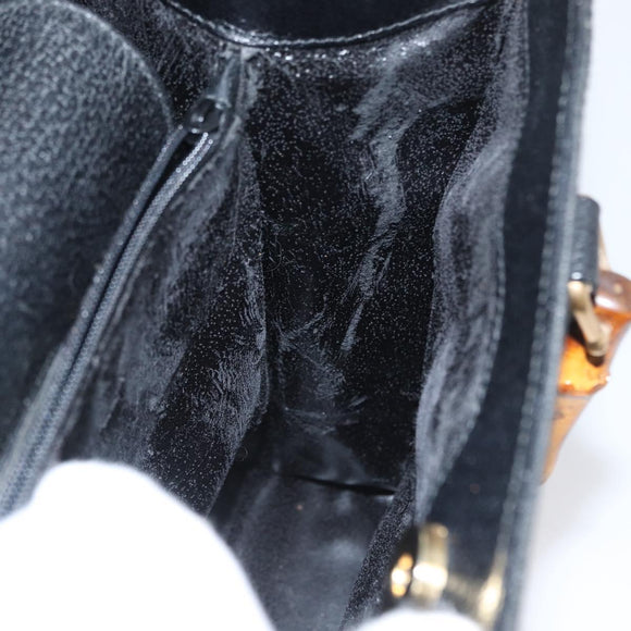 GUCCI Bamboe Handtas Leer 2way Zwart Goud 002 0260 Auth 166139