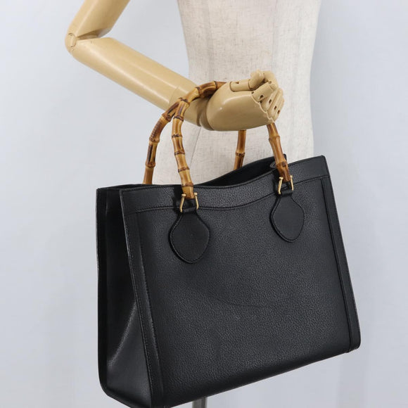 GUCCI Bamboe Handtas Leer 2way Zwart Goud 002 0260 Auth 166139