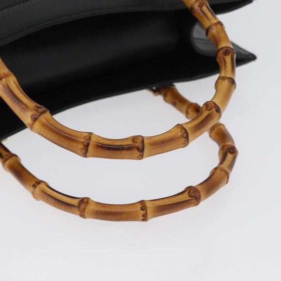 GUCCI Bamboe Handtas Leer 2way Zwart Goud 002 0260 Auth 166139