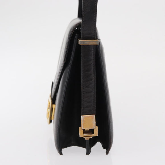 CELINE Horse Carriage Shoulder Bag Leather Black Gold Auth 166146