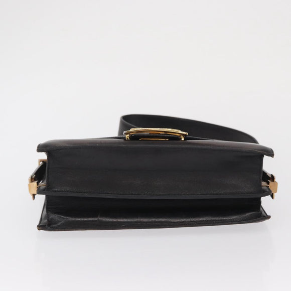 CELINE Horse Carriage Shoulder Bag Leather Black Gold Auth 166146