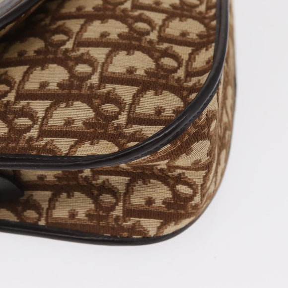 Christian Dior Trotter Canvas Shoulder Bag Brown Gold Auth 166150