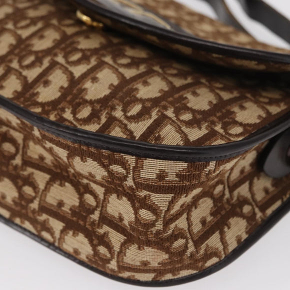 Christian Dior Trotter Canvas Shoulder Bag Brown Gold Auth 166150