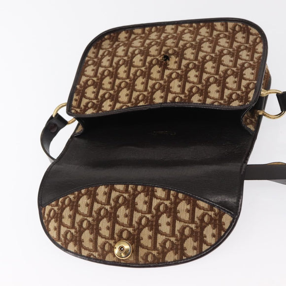 Christian Dior Trotter Canvas Shoulder Bag Brown Gold Auth 166150