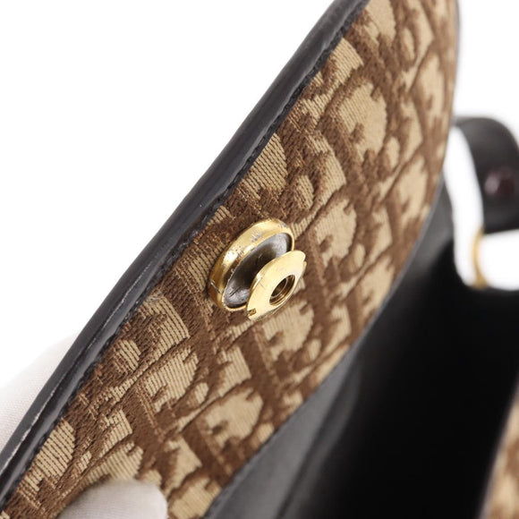 Christian Dior Trotter Canvas Shoulder Bag Brown Gold Auth 166150