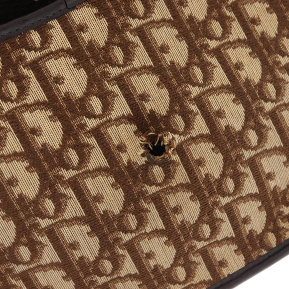 Christian Dior Trotter Canvas Shoulder Bag Brown Gold Auth 166150