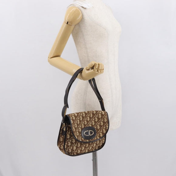 Christian Dior Trotter Canvas Shoulder Bag Brown Gold Auth 166150