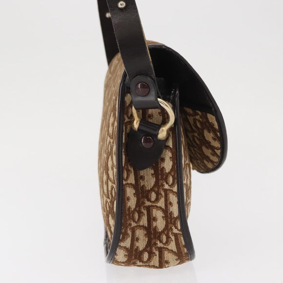 Christian Dior Trotter Canvas Shoulder Bag Brown Gold Auth 166150