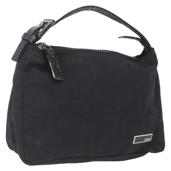 FENDI Zucca Canvas Hand Pouch Black Silver Auth 166172