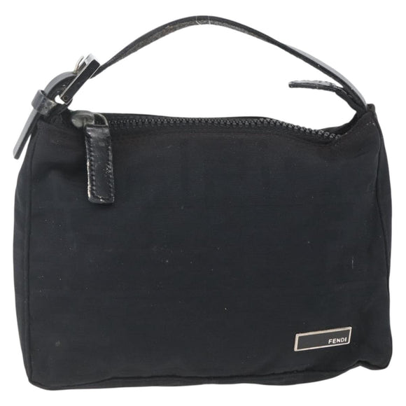 FENDI Zucca Canvas Hand Pouch Black Silver Auth 166172